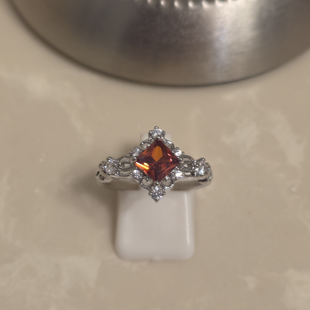 925 Silver Cz And Ruby Ring Size 9 - image 2